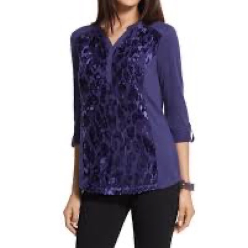 Chico’s Becky Burnout Velvet Top Size 3/XL Purple‎ Plumage